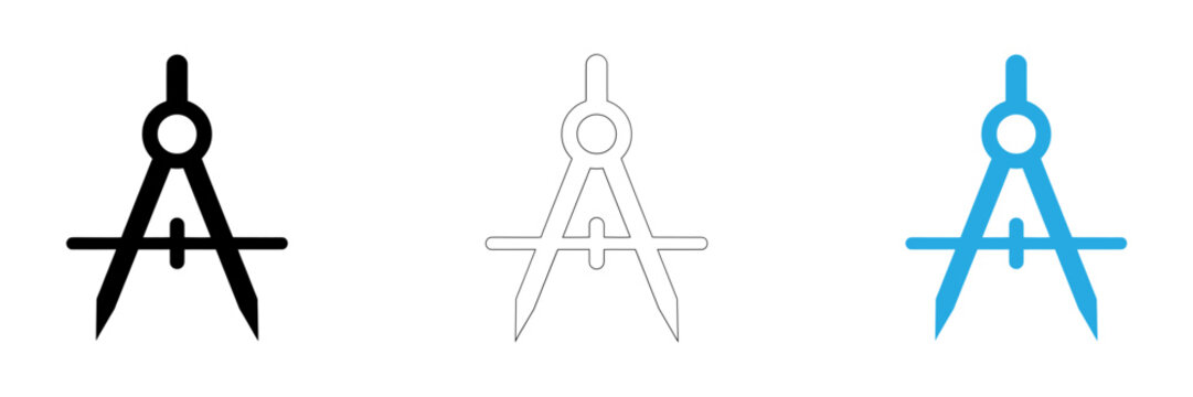 Drafting tool set with black outline and light blue color variations