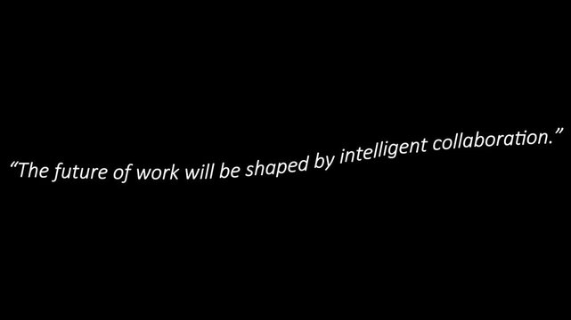Text highlighting intelligent collaboration and the future of work is presented in a slanted layout on a dark black background.