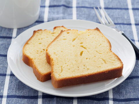 Pound Cake Slices with Coffee Cup, Breakfast Table Scene