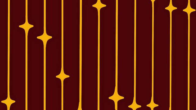 A vintage motion graphic featuring animated vertical gold lines with star shaped nodes on a deep maroon background creating an elegant retro geometric pattern