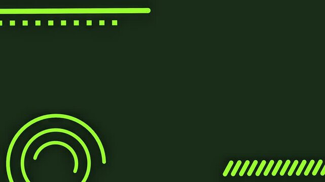 Neon green geometric shapes animated on a dark backdrop. Features high-tech digital elements for modern presentations with copy space.