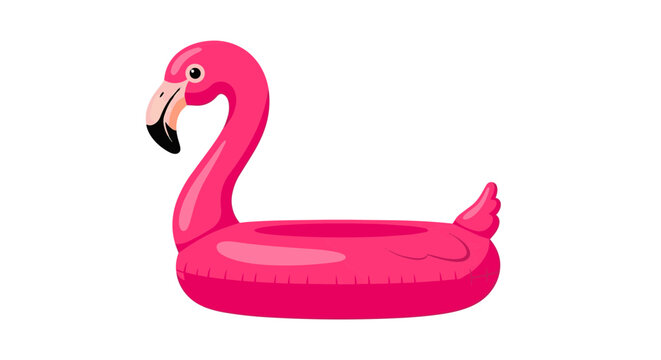 Hot Pink Flamingo Inflatable Pool Float Isolated on White Background for Summer Vacation Swimming Pool Party and Leisure Travel Graphic Design