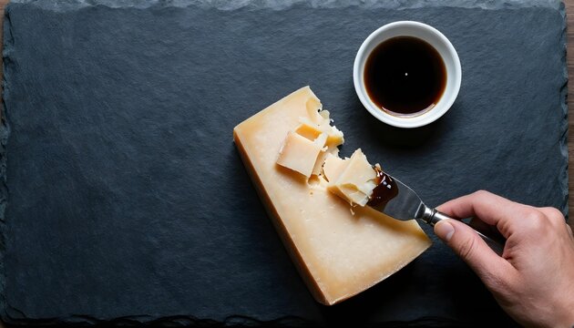 A knife cuts through cheese held by a person, highlighting National Italian Cheese Month