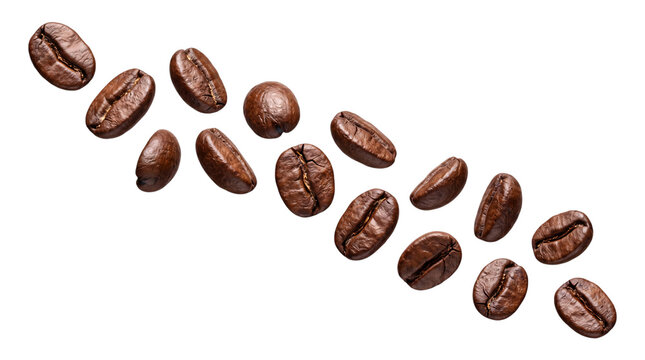 Assortment of roasted coffee beans png isolated on transparent background