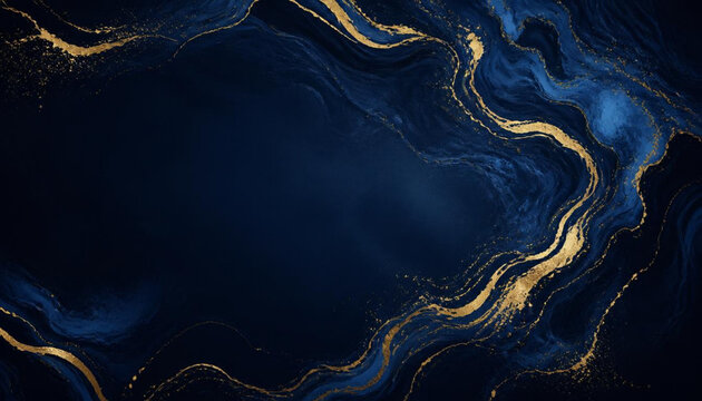 Abstract Liquid Marble Swirl Gold Navy Luxury Banner Background Elegant