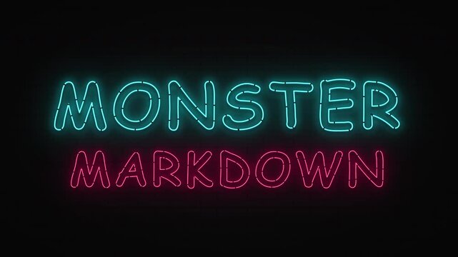 Monster Markdown flashing neon sign animation on black background