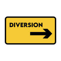 Yellow DIVERSION road sign with black right arrow vector © Artistianminds