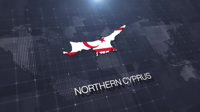 Northern Cyprus map with national flag on digital world map background, geographic border, global political and international news concept