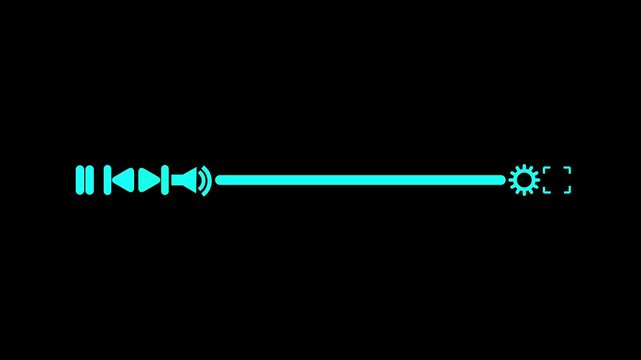 Modern Audio Player Interface Animation with Playback Controls and Volume Slider on Dark Background