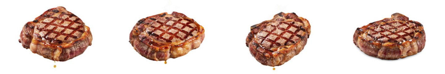 Obraz premium Grilled beef steak cutout set on transparent background