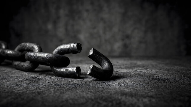 Broken chain symbolizing freedom, human rights and end of oppression