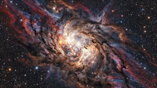 Colorful glowing galaxy star nebula space cosmos dust gas cloud swirling pattern radiant light deep sky view cosmic destruction explosion vibrant fantasy scene
