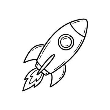Space Rocket Launch Outline and Astronomy Science Explorer Vector Sketch