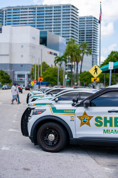 Miami Dade police cars at the Richard E Gerstein Justice Building