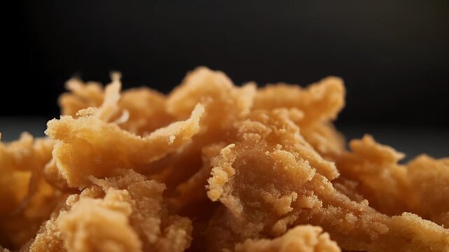 Close-up of irresistibly crispy golden fried chicken strips, showcasing their delicious texture and appetizing appeal as a popular snack or meal