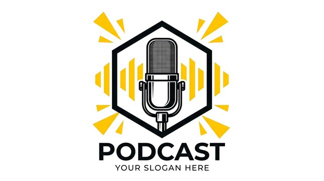 Podcast logo with microphone and sound wave bars
