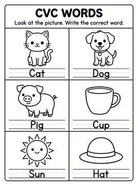 CVC Words Writing Practice Phonics Worksheet