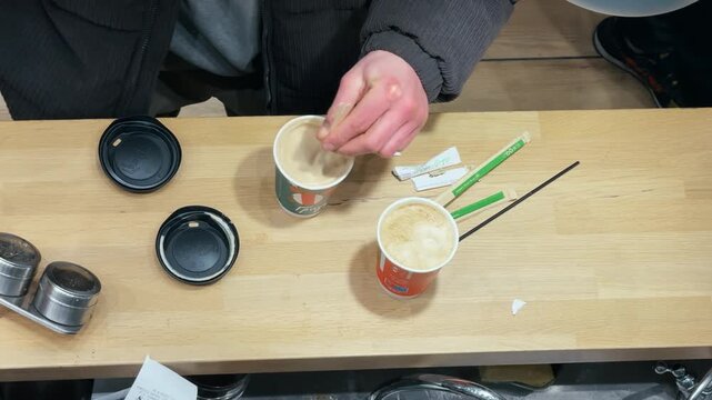 Man Preparing Frappe Coffee at Bar Counter in Thessaloniki Greece