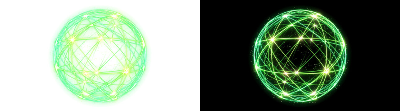 Spherical 3D laser line web cage of random chords glowing transparent overlay design element