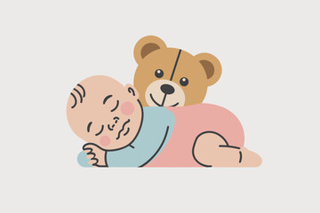 Cute baby sleeping with a teddy bear
