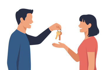 Fototapeta premium Man handing over house keys to a woman