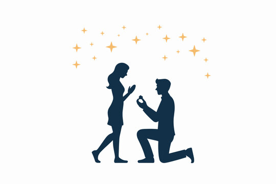 Man proposing to woman with engagement ring, romantic marriage proposal concept