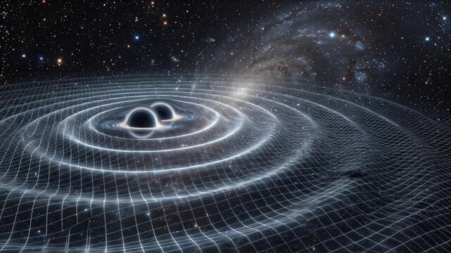 Gravity wave space universe ripple black hole cosmic spacetime energy pattern abstract science fiction cosmos background galaxy starfield astronomy night sky grid illustration