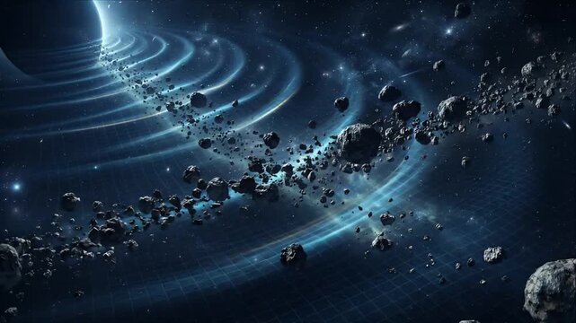 Space asteroid gravity wave galaxy universe cosmos orbit science astronomy field pattern deep space visualizing gravity ripple futuristic energy grid curvature with dynamic motion and mysterious