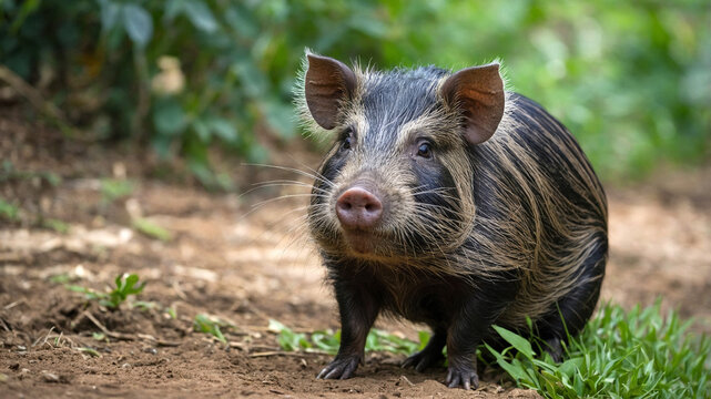 javan warty pig on jungle