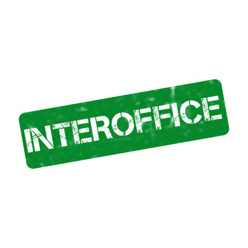 Green interoffice rubber stamp icon, distressed grunge office mail stamp, corporate communication label isolated on white background