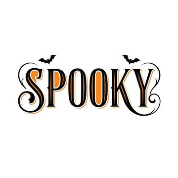 Spooky halloween text with bat graphics