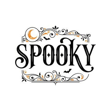 Spooky halloween decorative text with bats and moon