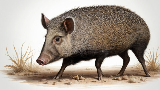 javelina on white background