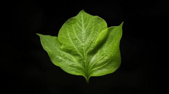 Cinematic single object macro leaf background detail green texture vein pattern and organic nature concept minimal calm focus with fresh foliage detail texture on dark background for eco design