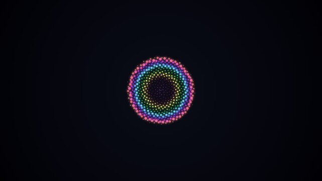 Phyllotaxis Spiral Dot Rings With Rainbow Glow On Black Background