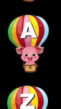 Animated Cartoon Animals in Hot Air Balloons with Alphabet Letters