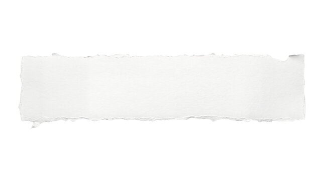 Torn white paper strip with rough deckle edges, textured ripped paper banner for collage, mockup, labeling and design isolated on Transparent Background