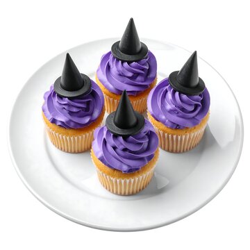 Festive Halloween Vanilla Cupcakes Served On A White Plate