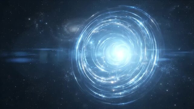 Wormhole tunnel vortex space galaxy swirl glowing portal cosmic energy blue light circle spiral science fiction background deep universe abstract sci fi concept fantasy vision dreamlike starfield