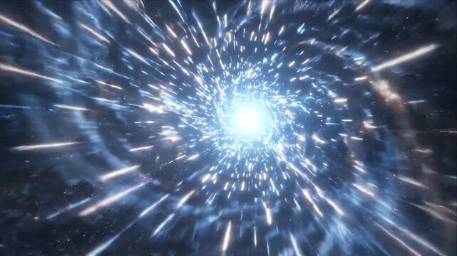Cosmic wormhole tunnel space vortex energy swirl bright light abstract galaxy starburst starfield cosmic portal deep universe motion blur surreal fantasy science fiction background illustration