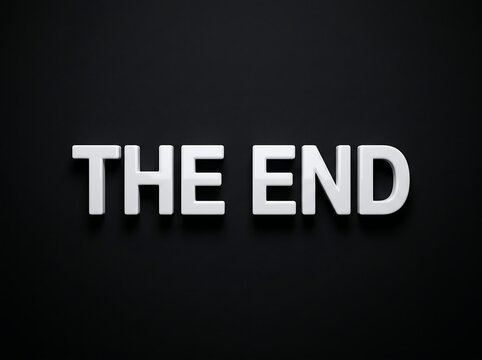 White three-dimensional letters forming the words THE END are displayed on a dark background.