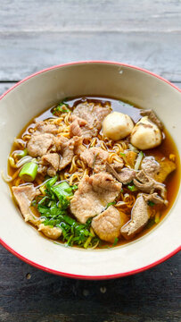 noodle with pork soup in bowl. Thai traditional food