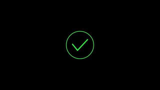 success checklist icon symbol footage animated video on black background with alpha channel, Animated of looping tick icon simple animated video, 4k animated video.