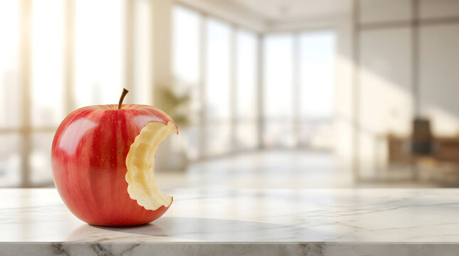 Bitten red apple on clean background