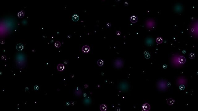 Dark background with floating glowing purple and cyan ethereal mana orbs. This seamless magical overlay motion graphic loop is perfect for fantasy and sci-fi video designs.
