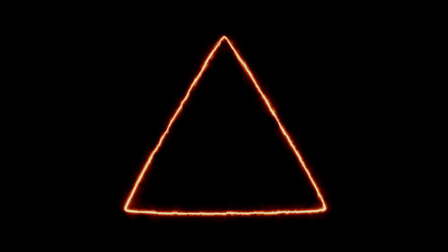 Orange neon triangle border glows with fiery energy against dark background.