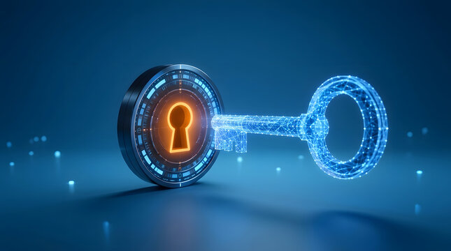 Digital Key with Circular Hole Representing Access, Authentication and Secure Technology Concept