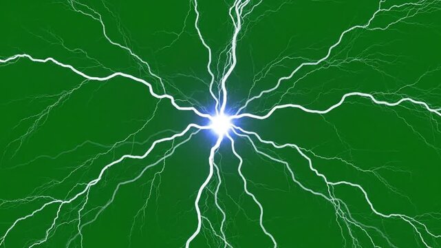 Electric discharge with blue lightning arcs on green screen