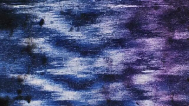 Abstract digital art background with horizontal static lines and a gradient of blue and purple tones, creating a distressed texture.
