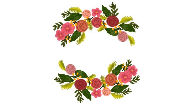 Elegant Floral Wreath Animation with Blooming Flowers and Gentle Breathing Motion